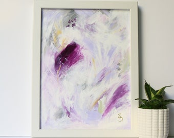Abstrakte Acryl-Kunst, moderne Kunst, Acryl-Kunst, 9 x 12 abstrakte Kunst, lila und weiß abstrakt, Original abstrakte Kunstwerk, SarahJuneArtStudio