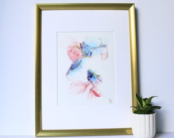 Original abstrakte Alkohol Tinte Kunst, Alkohol Tinte, 9 x 12 abstrakt, blau und rosa abstrakte Kunst, Original abstrakte Kunstwerk, SarahJuneArtStudio  