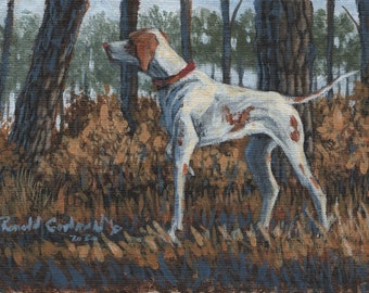 Painting of a Pointer Bird Dog, Gift for Bobwhite Quail Hunter, Georgia Made Art, Upland Game Bird Artwork, Southern Quail Hunting Sketch