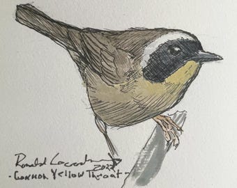 Common Yellowthroat Art, Original Mixed Media Bird Illustration, Song Bird Painting, American Bird Illustration, Painting of a Warbler, Bird