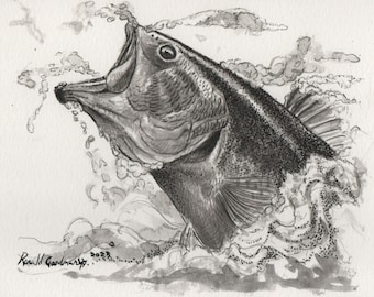 Largemouth Bass Art, Fish Art, Fisherman’s Gift, Ronald Goodman Art, Original Fish Artwork, Bass Fisherman Gift, Wildlife Art Original