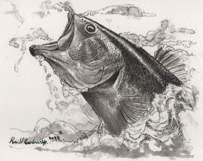 Largemouth Bass Art, Fish Art, Fisherman’s Gift, Ronald Goodman Art, Original Fish Artwork, Bass Fisherman Gift, Wildlife Art Original