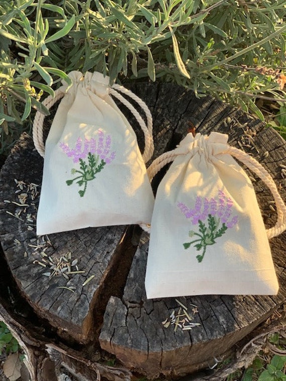 Natural Lavender Sachets, Cotton Muslin Bags, Dry Lavender Flowers,  Lavender Embroidered. Set of 2. Explore Now 