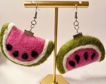 Watermelon Earrings | Up Or Down Option | Fruit Earrings | Felt Earrings | Lightweight Earrings