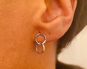 Double Hoop Stud Earrings | Platinum Plated Stud Earrings | Circle Stud Earrings