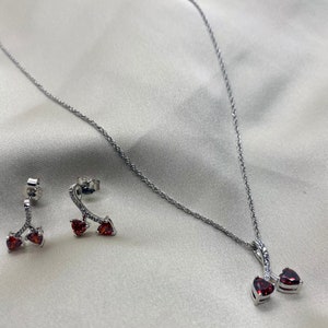 925 Sterling Silver Cherry Jewelry Set, Cherry Earrings and Pendant