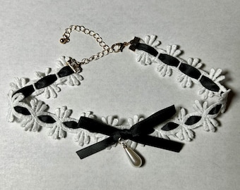 Xerling White Lace Choker With Black Bow - Gothic Boho Wedding Necklace, Adjustable Vintage Chain For Women - View #5