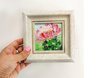 Peinture à l'huile de fleur de cactus Art floral original de l'Arizona (6 x 6)