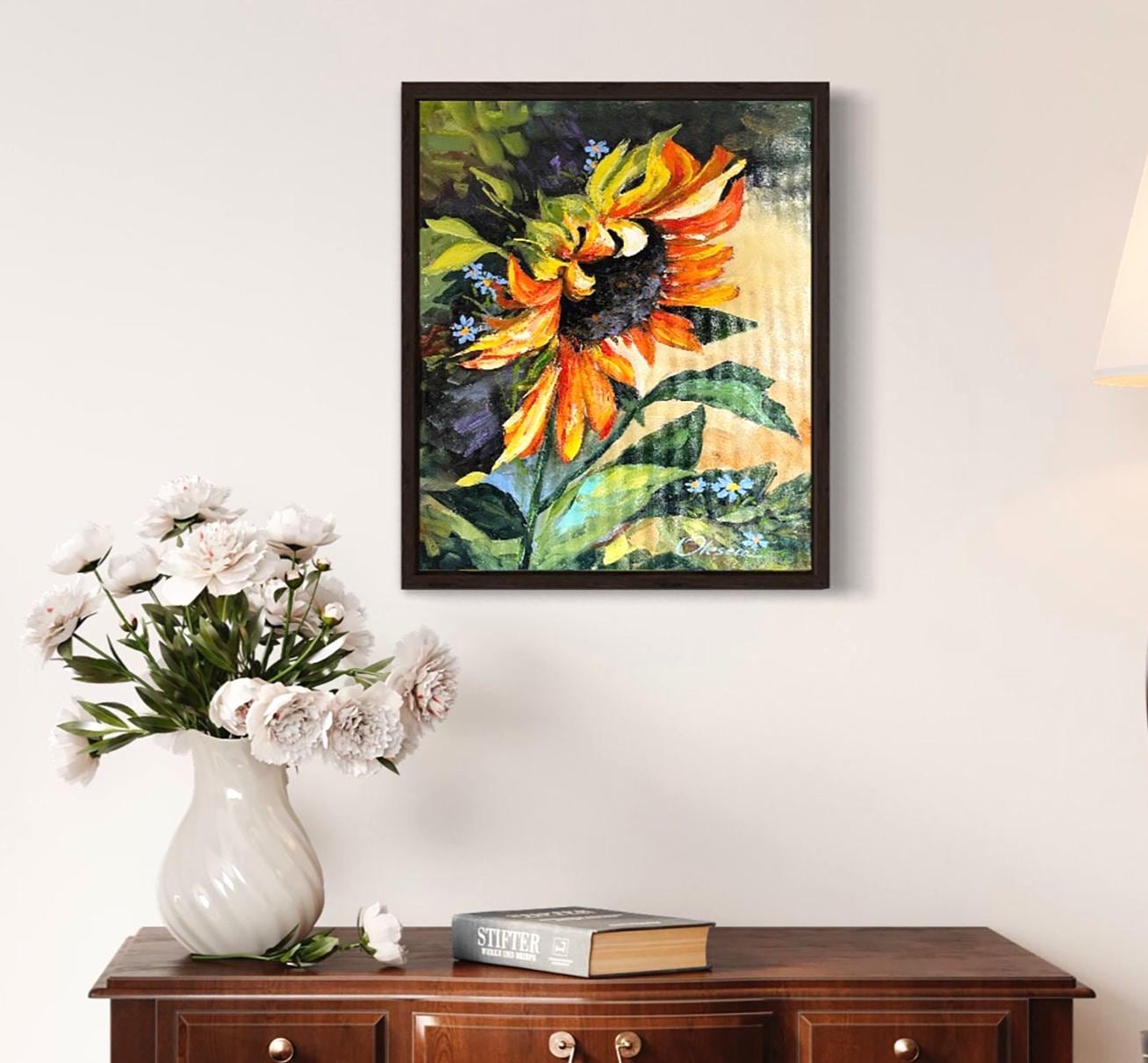 Sunflower Oil Painting Original Floral Wall Art by