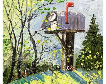 Mailbox Oil Painting Original Spring Landscape Art