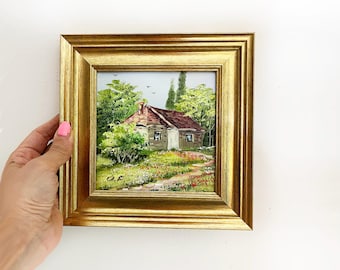 トスカーナの風景油絵 イタリア トスカーナの芸術 厚塗り絵画 田舎の家