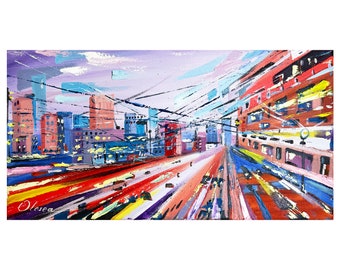 Abstract City Oil Painting Modern Wall Art (14x7)
