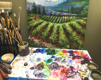 Napa Valley Vineyard Oil Painting, California Landscape Impasto Art