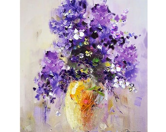 Lila Blumen Original Öl Leinwand Impressionistische Malerei Impasto Kunstwerk von ArtWorkfromOlesea
