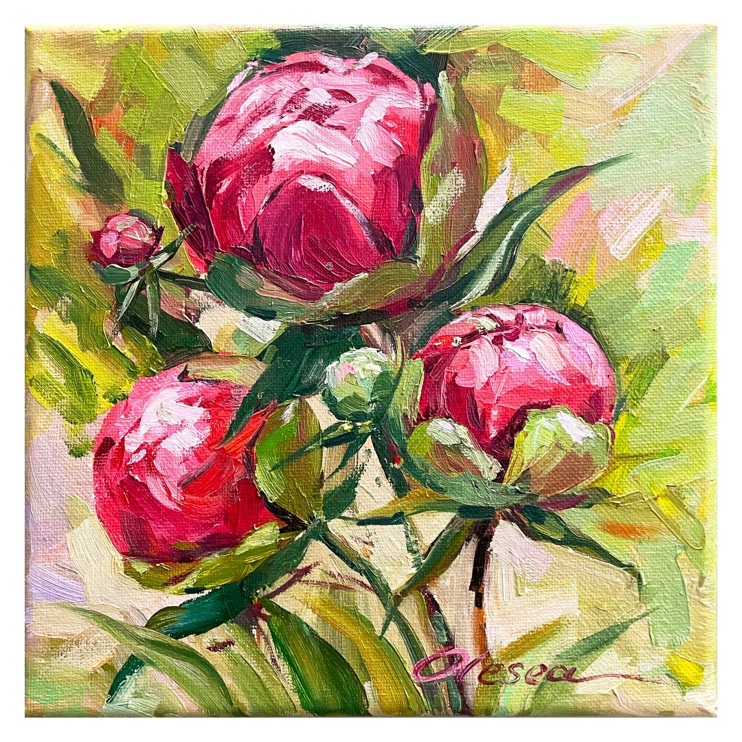 Peony Wall Art for Dining Room Flowers Original Painting Impressionist