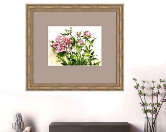 Original Peony Watercolor Painting, Unframed Floral Art (10.5x15)