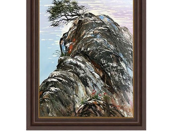 玄関用オーシャンウォールアート 岩場の海景 オリジナル油絵 24インチ
