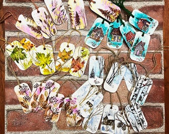Original Hand Painted Winter Fall Gift Tags Assorted  Handmade Gift Tags Christmas Holiday Gift Art Tags by ArtWorkFromOlesea