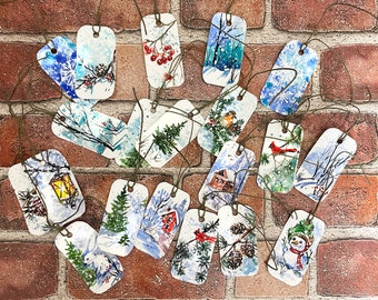 Original Hand Painted Winter Gift Tags Assorted Gift Tags Handmade Gift Tags Holiday Winter Gift Art Tags by ArtWorkFromOlesea