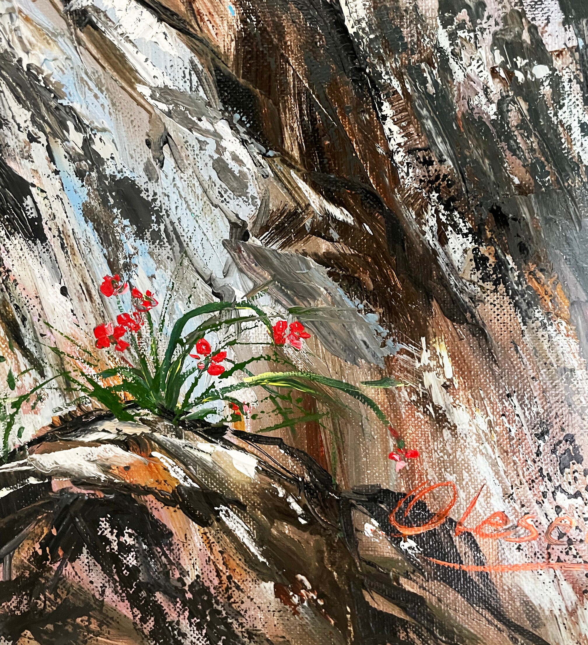 岩、海、壁アート、木、山、海景、オリジナル油絵、24インチ×18インチ