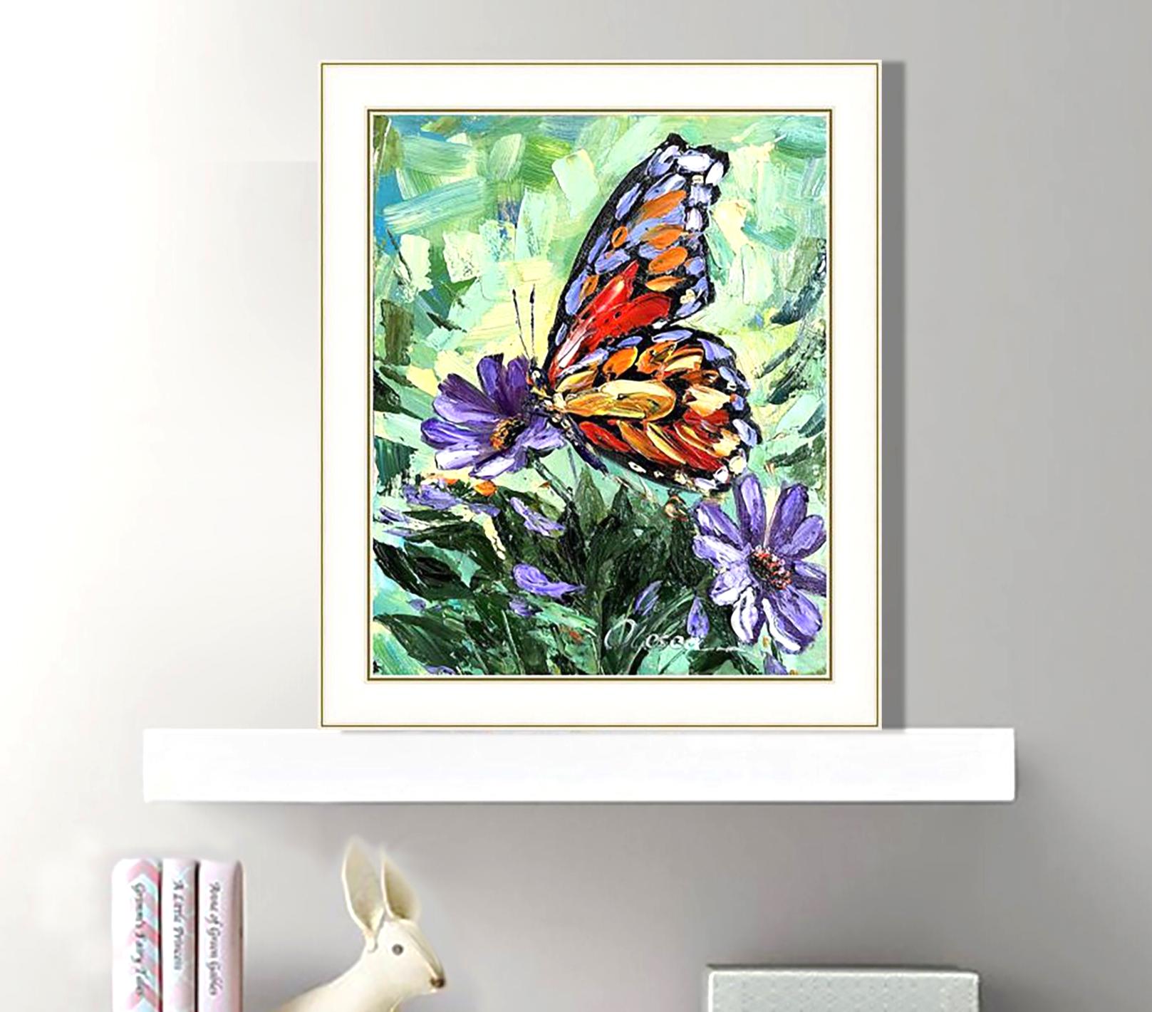 絵画 butterfly Butterfly Impasto Oil Painting Original Floral Art - Etsy
