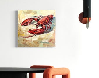 Lobster Oil Painting Seafood Still Life Kitchen Art
