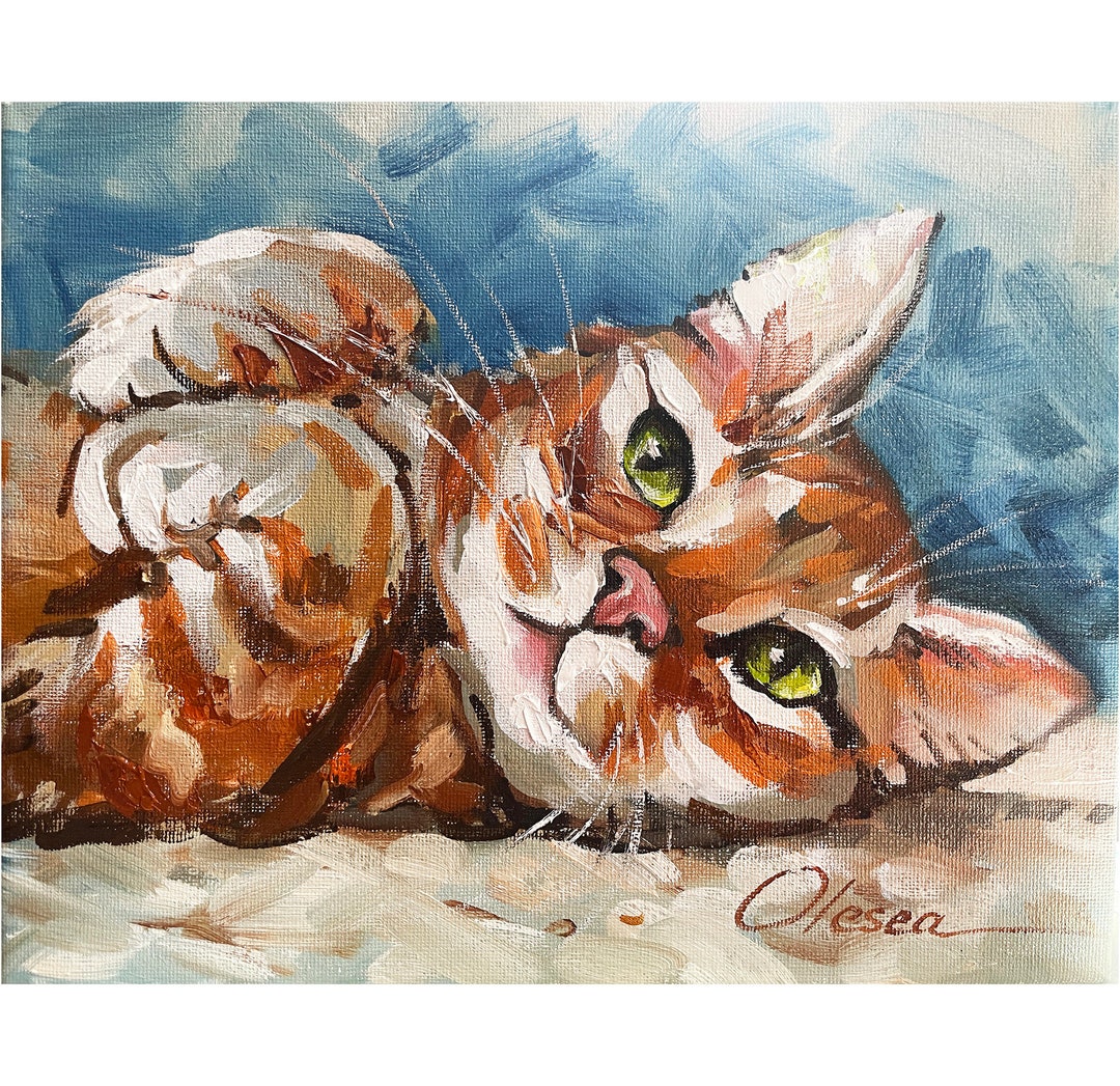 Watercolor Cat Books Pile Oil Painting Graphic by Prints and the