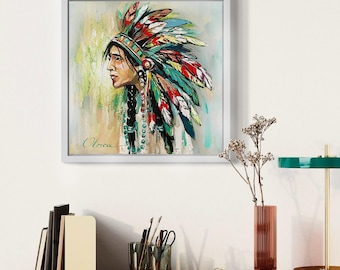 Native American Indian Apache Warrior Chief Geronimo Oil Painting