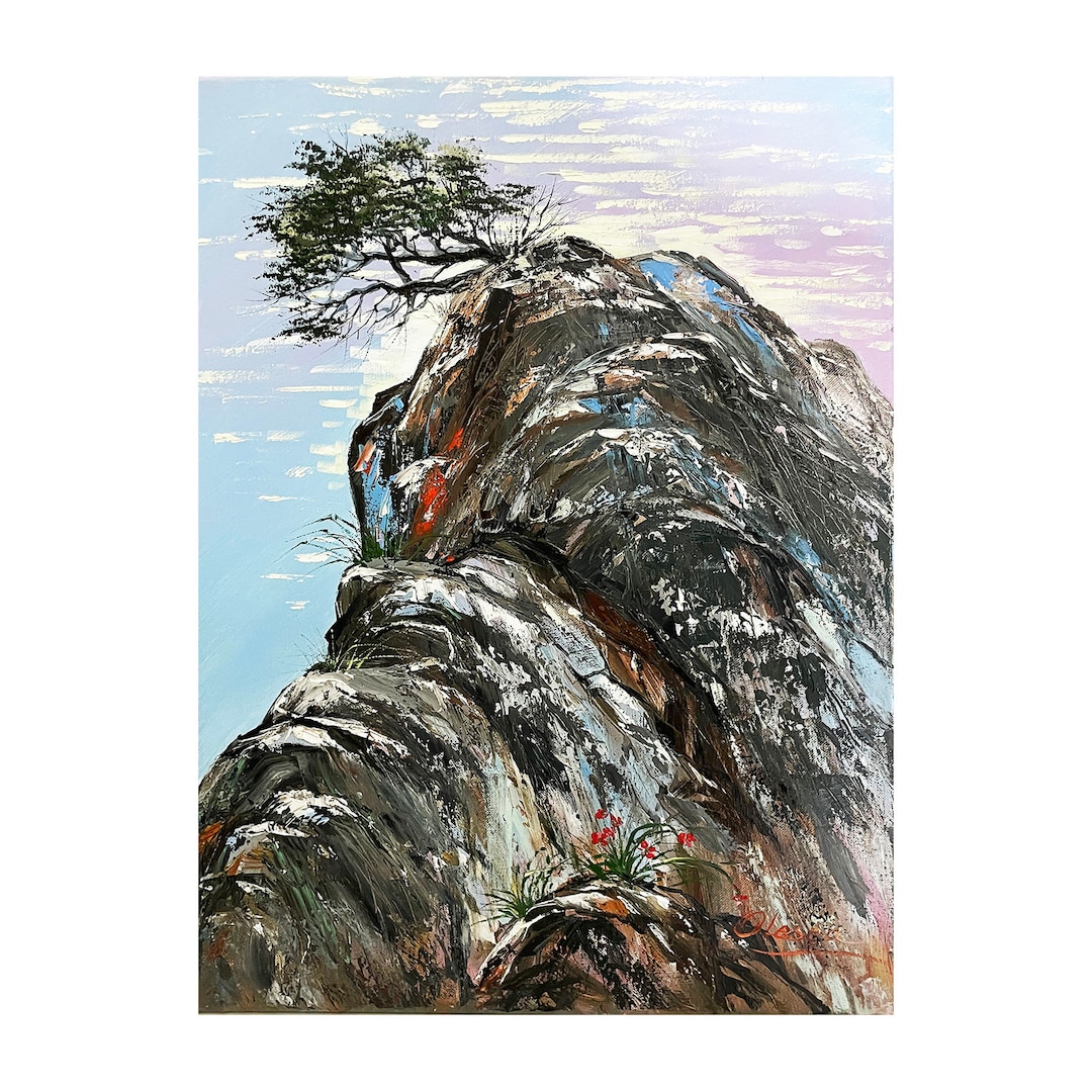 油絵 絵画 【岩場の海】 パネルに描かれた海の油絵 ビーチの絵 岩の多い海岸の絵 海の波の