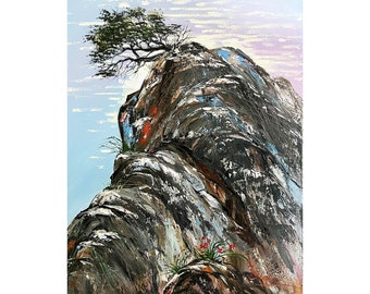 玄関用オーシャンウォールアート 岩場の海景 オリジナル油絵 24インチ