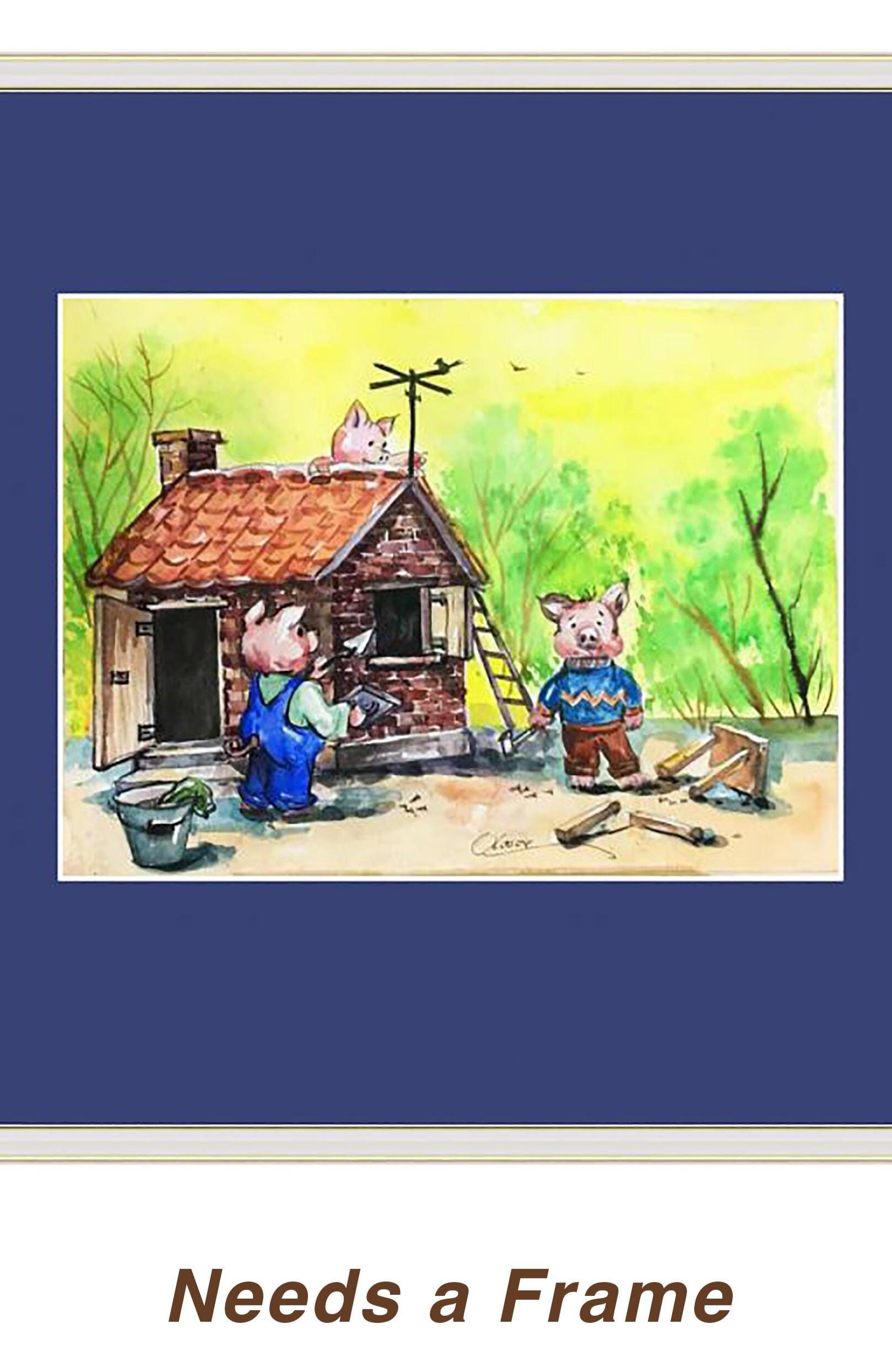 三匹の子豚の絵画：オリジナル水彩画童話アート（9x12） - Etsy 日本