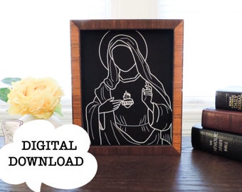 Immaculate Heart of Mary Minimalist Print (DIGITAL DOWNLOAD)