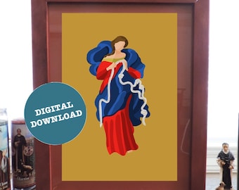 Impresión minimalista de Nuestra Señora Desatadora de Nudos - DESCARGA DIGITAL