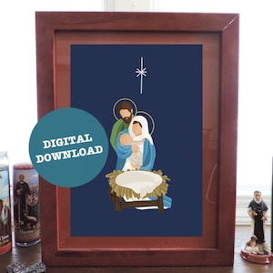 Holy Family Nativity Advent Minimalist Drawing - DIGITAL DOWNLOAD