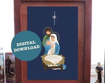 Holy Family Nativity Advent Minimalist Drawing - DIGITAL DOWNLOAD