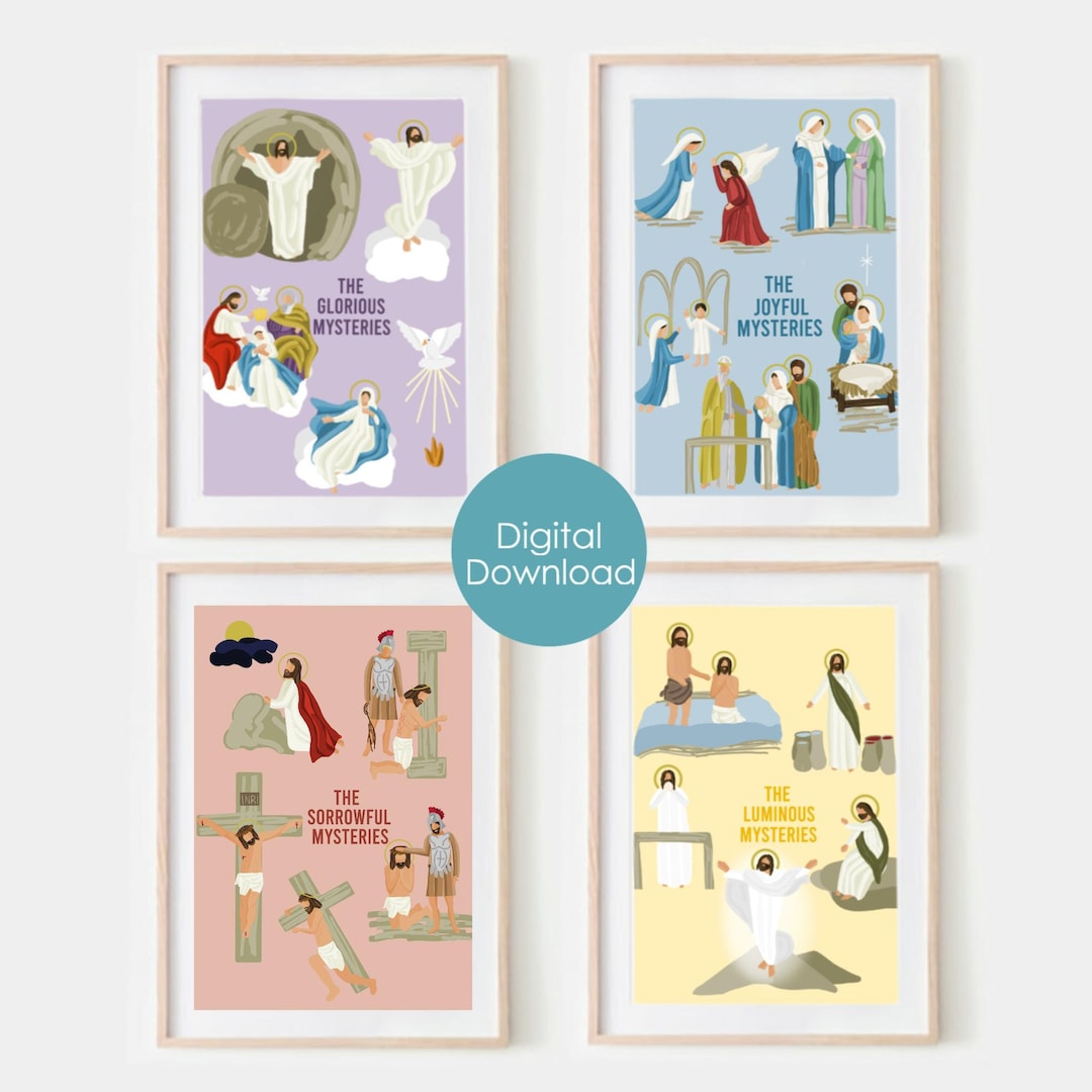 Mysteries of the Rosary Set of 4 Minimalist Prints - DIGITAL DOWNLOAD ...