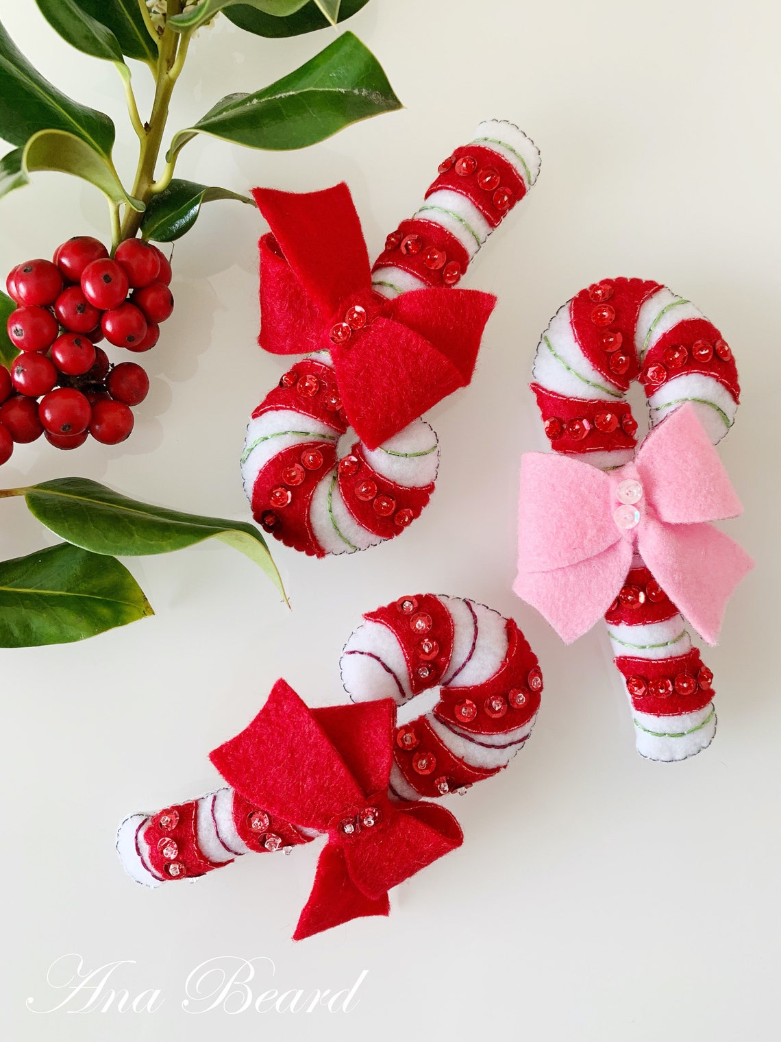 Candy cane felt felt ornament Christmas ornament Xmas Etsy