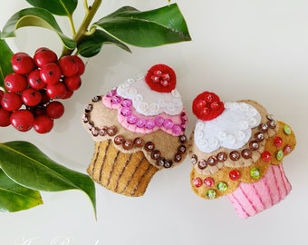 Cupcake ornament Sweet Christmas felt ornaments Christmas Felt Decor Christmas favors Christmas tree Food ornament Gift for Christmas