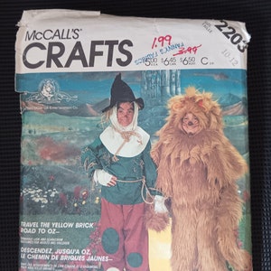 Vintage Uncut Zauberer von Oz Kostüme Schnittmuster McCall’s Crafts 2203 Kinder Kinderzimmer Löwe Vogelscheuche Größe 10-12 Jungen Mädchen Unisex