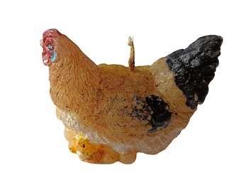 Galinha vintage, galinha com pintinhos e ovos, vela de cera, cozinha, cabana, campo, natureza