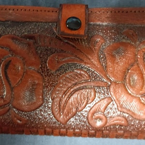 Vintage Tooled Leather Wallet: Floral Boho 60s 70s