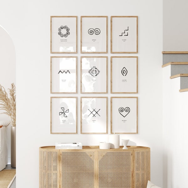 Set of 9 Hmong Symbols | Hmong Art, Printable Art, Hmong Wall Art, Tribal Symbols Art, Hmong Gallery Wall, Black and white art prints