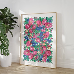 Grandma&#39;s Blooms | Hmong Wall Art, Floral Art, Watercolor Flowers, Flower Pattern Wall Art, Hmong Wall Art Digital Download