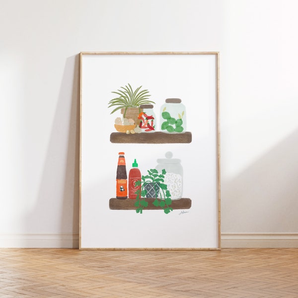 Asian Essential Shelves | Asian Food Wall Art, Kitchen Art Digital Download, Ingredient Illustration, Asian Wall Art Digital Download