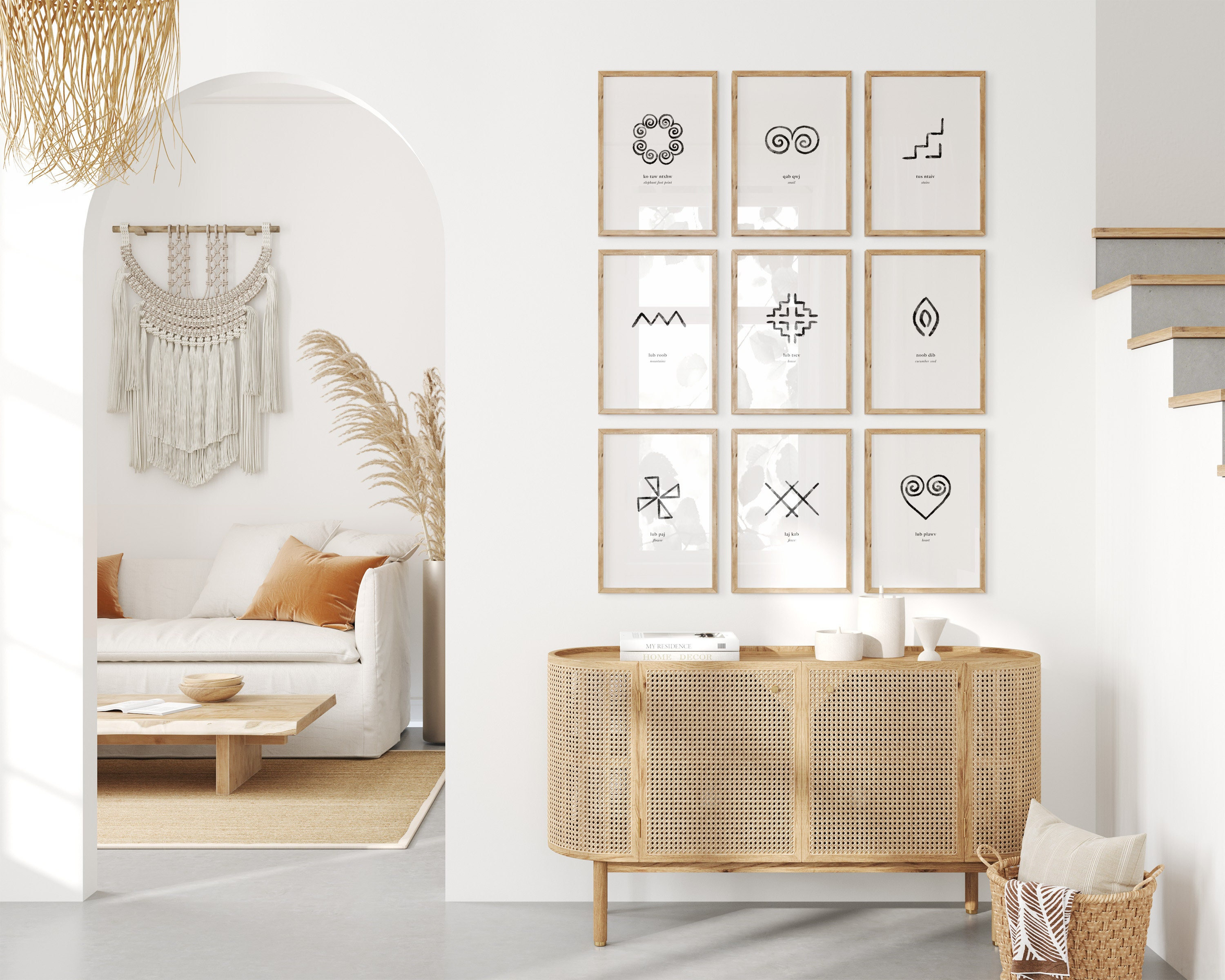 Set of 9 Hmong Symbols | Hmong Art, Printable Art, Hmong Wall Art, Tribal Symbols Art, Hmong Gallery Wall, Black and white art prints