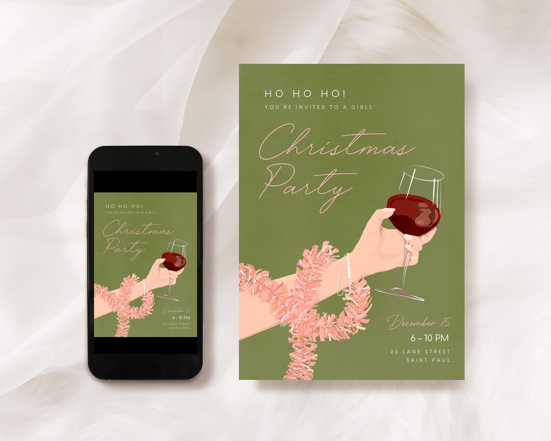 Kiwi Pink Christmas Party Invitation, Green and Pink Holiday Party