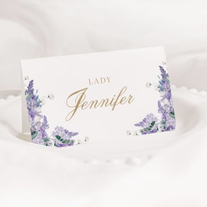 Glycine violette | Carte de lieu de douche nuptiale de l’ère Regency, modèle modifiable, modèle de carte de lieu de fête, Bridgerton, modèle de signe