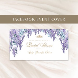 Purple Wisteria | Regency Era Bridal Shower Facebook Event Cover Photo, Editable Template, Bridgerton, Digital Event Template
