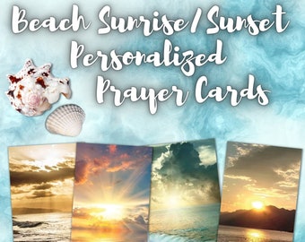 Non-Traditional Beach Sunset-Sunrise Prayer Cards, Personalized & Laminated, Custom Bereavement Keepsakes for Funerals, Celebration of Life