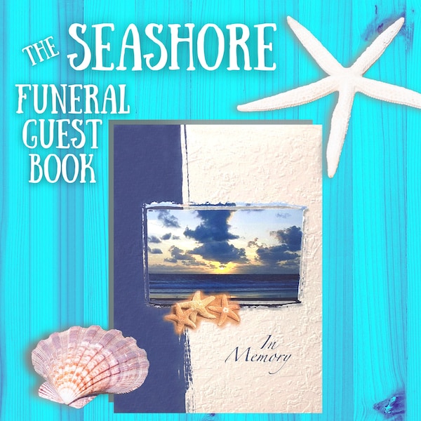 Beach Funeral Guest Book-Perfect Seashore Register Book for Celebration of Life-Bereavement-Ocean Memorial Guest Book-Navy & Cream in Color